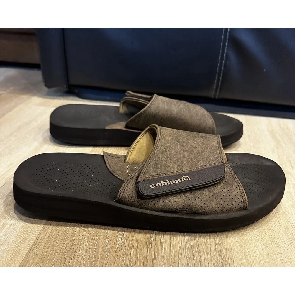 Cobian Men's ARV2 Slides Size 11 Brown Adjustable Width Great Padding EUC